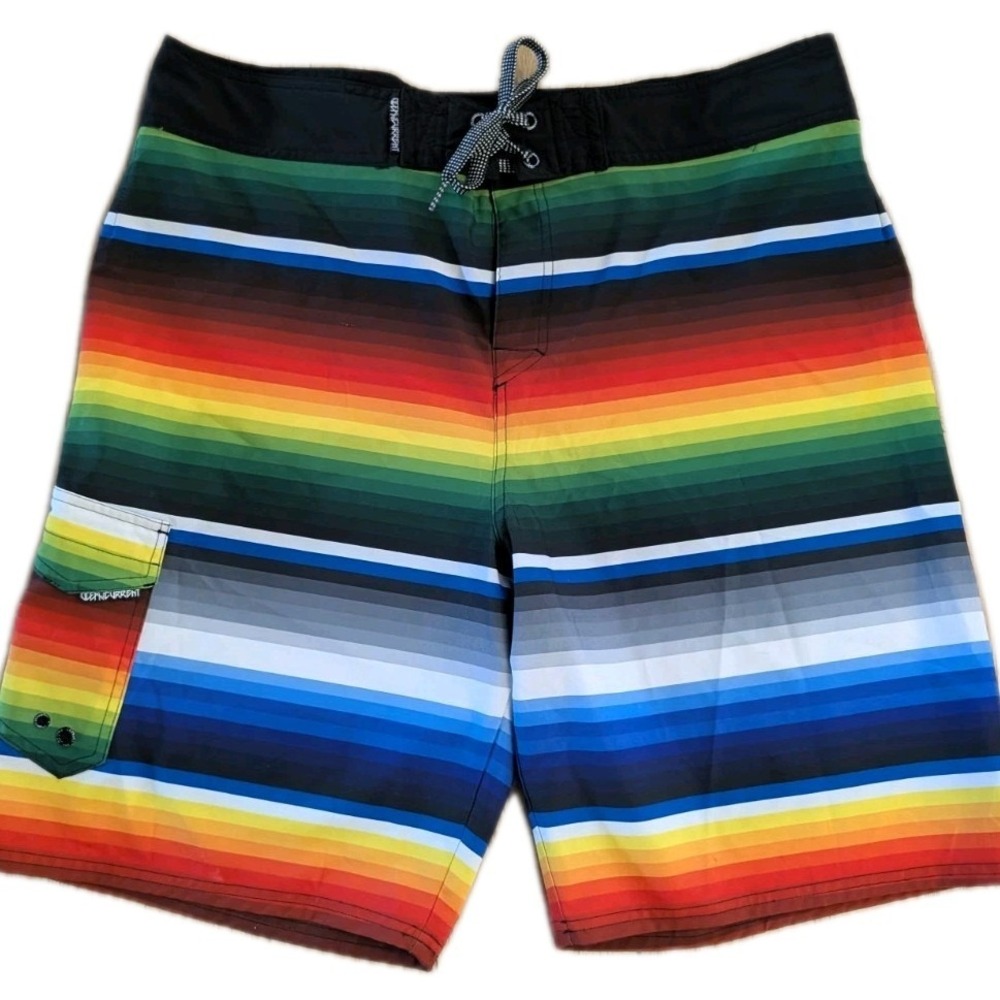 Mens OCEAN CURRENT 4-WAY Stretch Swim Board Shorts Size 38 Colorful Beach Summer